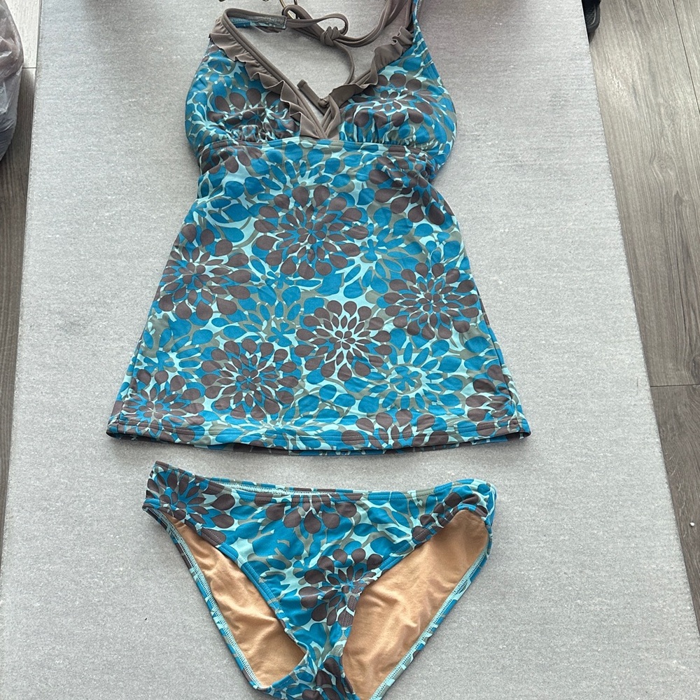Floral Blue and Brown Women's Swim Set